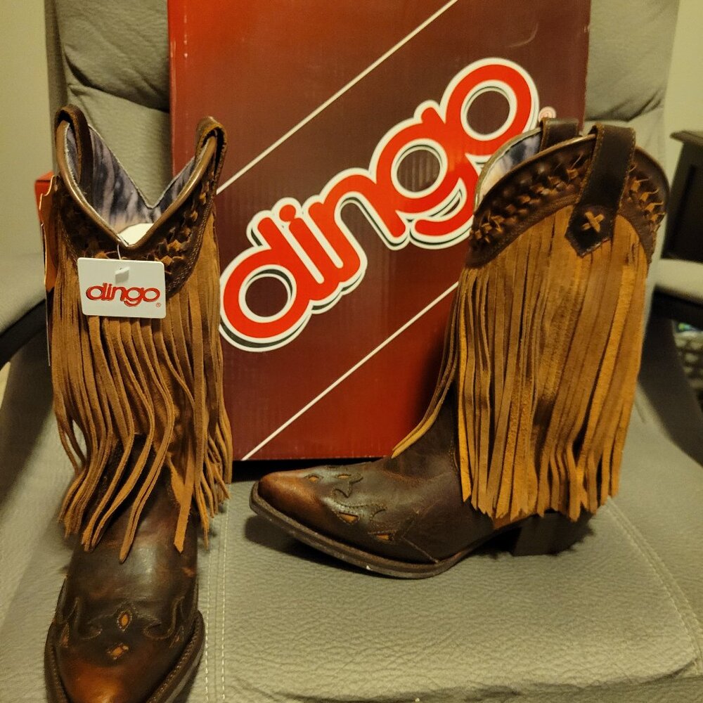 Dingo Brown Fringe Heeled Boots